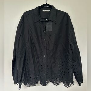 Zara Black Eyelet Embroidered Shirt